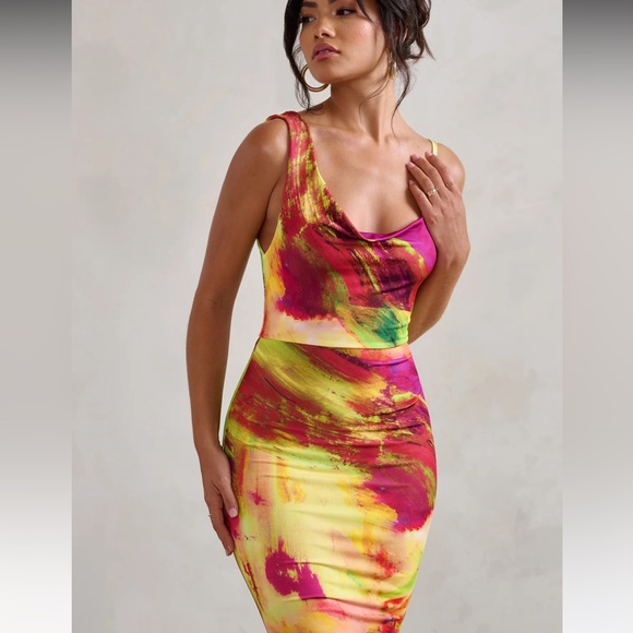 Club L London One-Shoulder Multicolor Dress Phantasy 2 $150 - Picture 4 of 5
